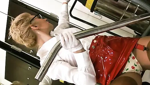 Seductress babysitter vacuuming