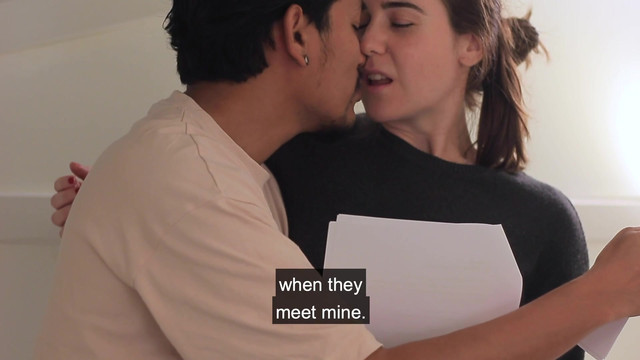 The roommates fool around while rehearsing a script.