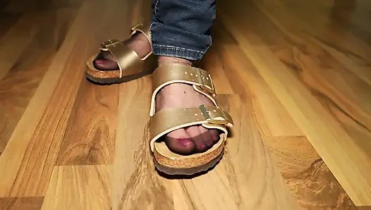 Nylons & Tight Jeans - Dangling in Classic Sandals