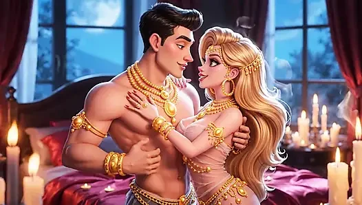Erotik fantezi romantizm - altın takı çift derin öpüşme ve yatak oyunu