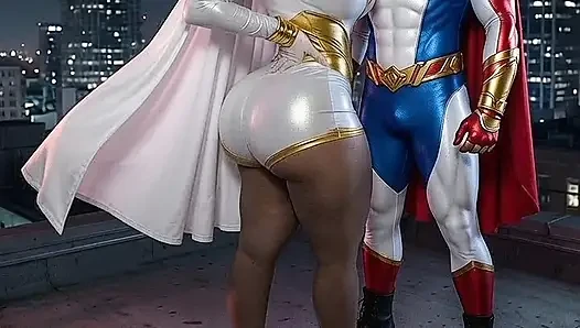 Minyon süper kahraman büyük götünü gösteriyor ve twerk yapıyor