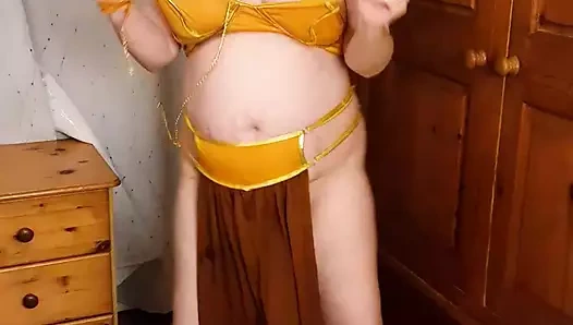 Prenses leia organa köle kız cosplay büyük memeler ve tıraşlı ıslak amcık