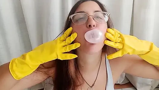 Lateks eldivenler bubblegum ve balon üfleme - tavşan tezgahçı