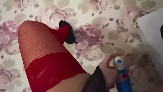 kız mastürbasyon içinde kırmızı çorap ve topuklu