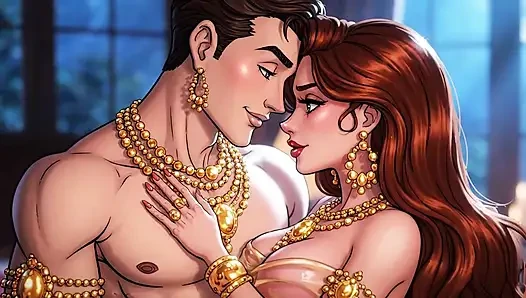 Erotik fantezi romantizm - altın takı çift derin öpüşme ve yatak oyunu