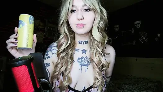 Alternative blonde drinking and burping