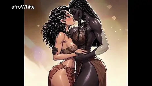 Ai generated - hentai çizgi film animasyonlu anime Afrikalı Amerikalı siyah zenci Avrupalı trans tanrıça striptizci üvey kız kardeşini sikiyor
