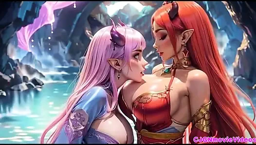 Lezbiyenler birlikte öpüşüyor, ai animasyonu