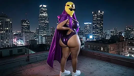 Petite Big Ass Purple Superheroine Twerking on the Rooftop