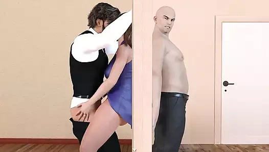 Laura şehvetli sırlar: aldatan evli kadın kocası diğer taraftayken kapıdan adamla sikişiyor, kapıyı kırmalarını engelliyor