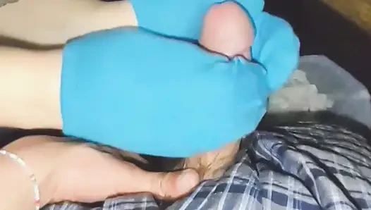 Seksi mavi no show bilek çorap çoraplı mastürbasyon elle muamele boşalma