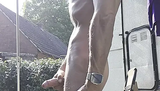 Skinny boy piss n sperm same time. Sperm and piss flows from big dick outdoor