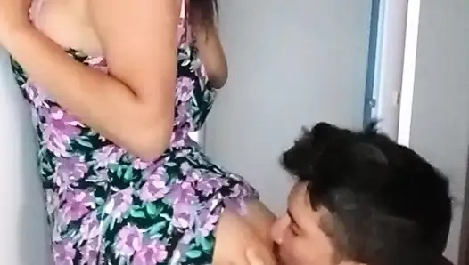 Teen, big tits, swallows milk