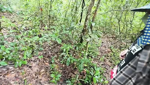 Thai girls walking and talking and picking mushrooms in the forest, secretly showing in the deep forest Clear Thai voice