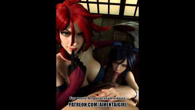 League of Legends Miss Fortune ve Ahri cosplay sansürsüz hentai yapay zeka