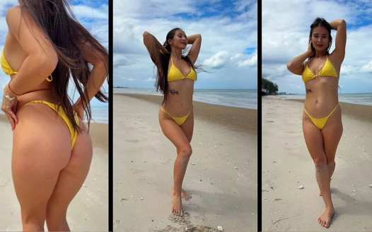 Sahilde Ateşli Kızla Halka açık Bikini Eğlencesi