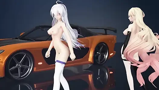 Çikolatalı kremalı duet striptiz; Siyah çoraplı; Beyaz çoraplı; Racing Leotards