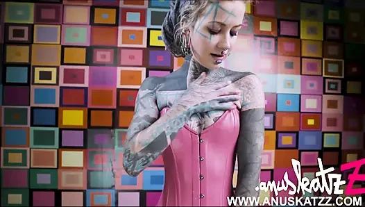 Solo Anal Masturbation - Pink Lace Corset and Steel Toy