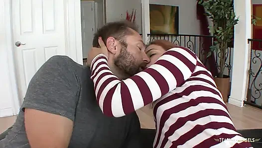 A close up of this redhead babe draining his big balls looks amazing and arousing