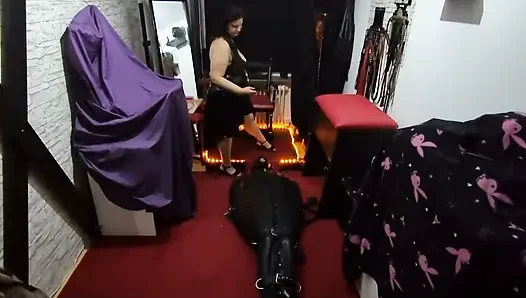 Hot Wax Dripping on Bound Submissive's Ass Cheeks