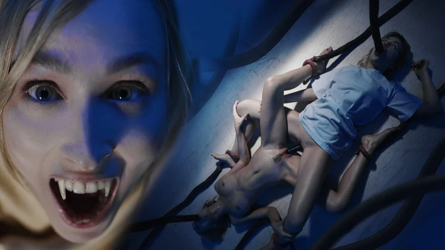 Неземный монстр Tabitha Яд превращает вампиров Келли Коллинз и Ashby Winter в секс-рабынь