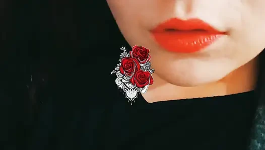 Kırmızı rujlu seksi hatun geceleri göğüslerini gösteriyor