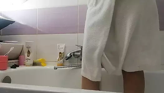 Sexy wife takes shower, big ass, big tits.