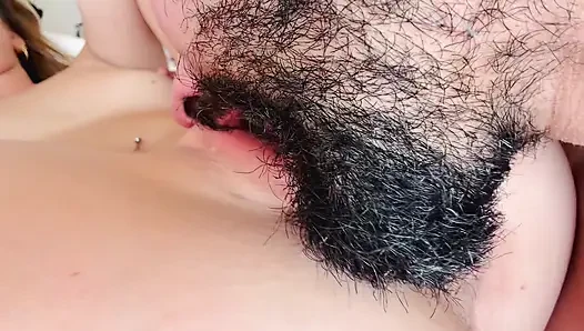 Bearded Guy Devours Wet Pussy in Extreme Close-Up - Intense Cunnilingus & Fingering Until She Cums Hard