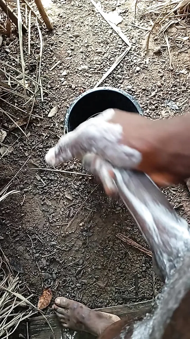 A boy masturbating inside his bathroom with soap