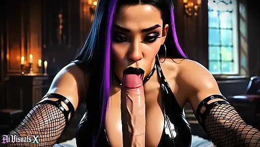 Gotik latin sürtük perili malikanede sikiliyor - sakso, meme sikişi ve dölleme (4k yapay zeka oluşturuldu)