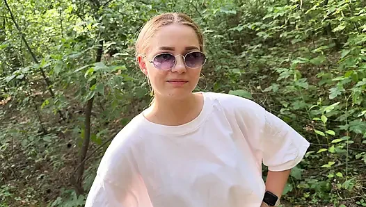 Live content from a walk and pleasant sex in the forest in public