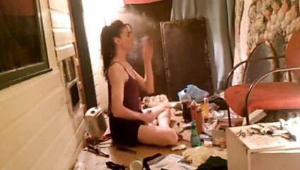 Office Milf Smokes and jerks off