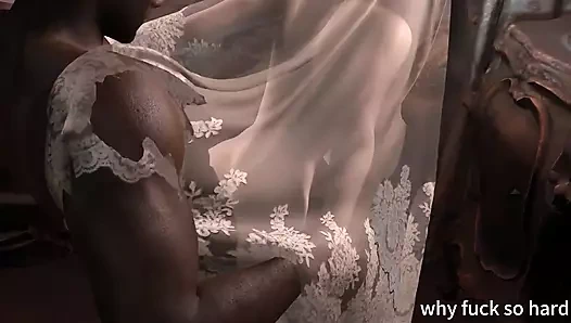 3 boyutlu süper ateşli Asyalı olgun orta yaşlı seksi kadın gelin ateşli gelinlik giyiyor