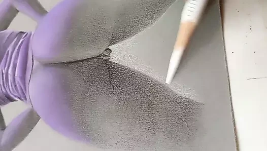 Seksi Hintli veya Portekizli orta yaşlı seksi kadın yengenin büyük götünü sevgilisine gösterdiği mor kraliçe erotik sanatı