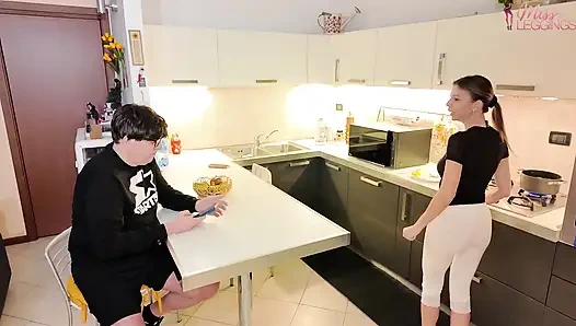 Stepmom Cooks in White Leggings Catches Stepson's Friend Secretly Taking Pictures of Her