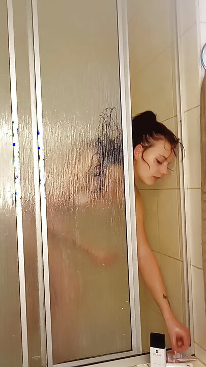 Enjoying my pussy too.much in and out of the shower the ducking off my step bros cock