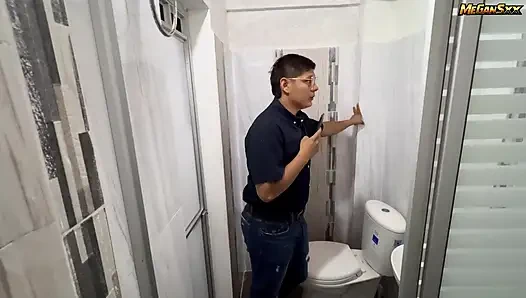 Teacher his student in the bathroom.