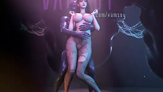 3 boyutlu ateşli Asyalı anime orta yaşlı seksi kadın çıplak büyük göğüslerini barda sikiyor