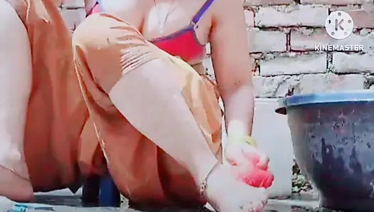 Her boyfriend is after another girl. This young and hot girl gets an idea to get her boyfriend back. She goes to the bathroom and