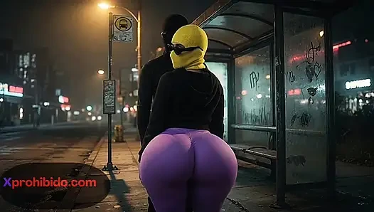 Büyük götlü tombul kadın otobüs durağında dans ediyor