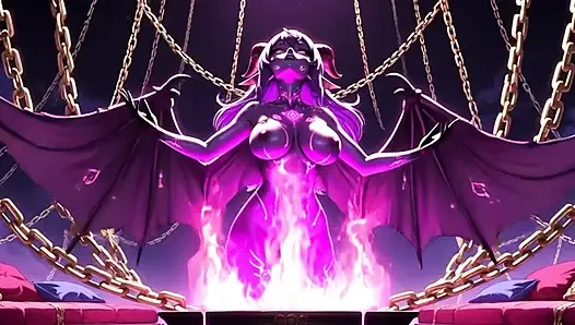 Kalın parlak siyah yağla kaplı mükemmel şehvetli vücutlara sahip çarpıcı succubus soyluları kayan palada şehvetli bir şekilde dans ediyor