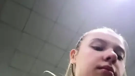 Risky public sex in the gym bathroom