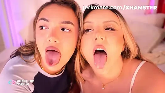 Jerkmate - Piper Sloan ve Athena Bellamy kamerada canlı sikini emiyor