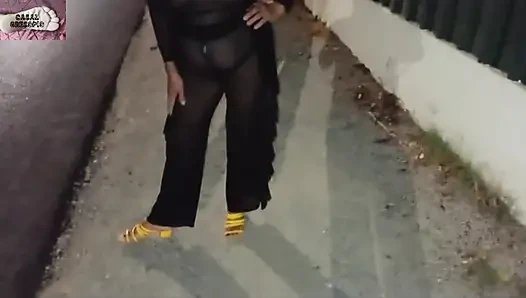 Mel showing off in public on the side of the road 13