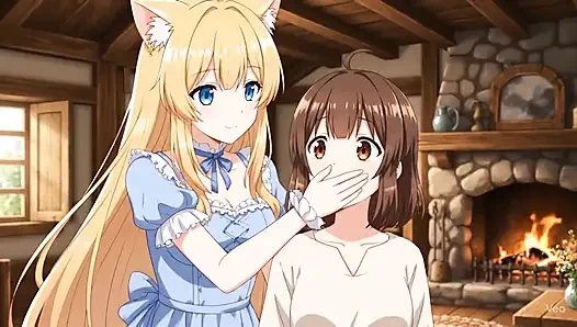 Catgirls ile anime handgag sahneleri - ağzı açık, ağzı kapatıyor