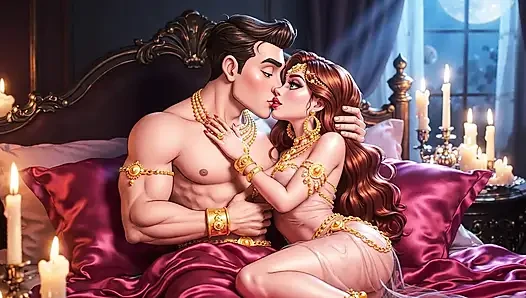Erotik fantezi romantizm - altın takı çift derin öpüşme ve yatak oyunu