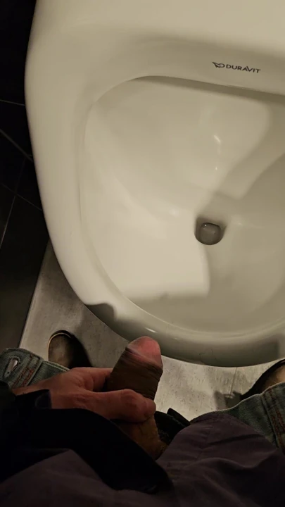 Pissing on public hotel toilet
