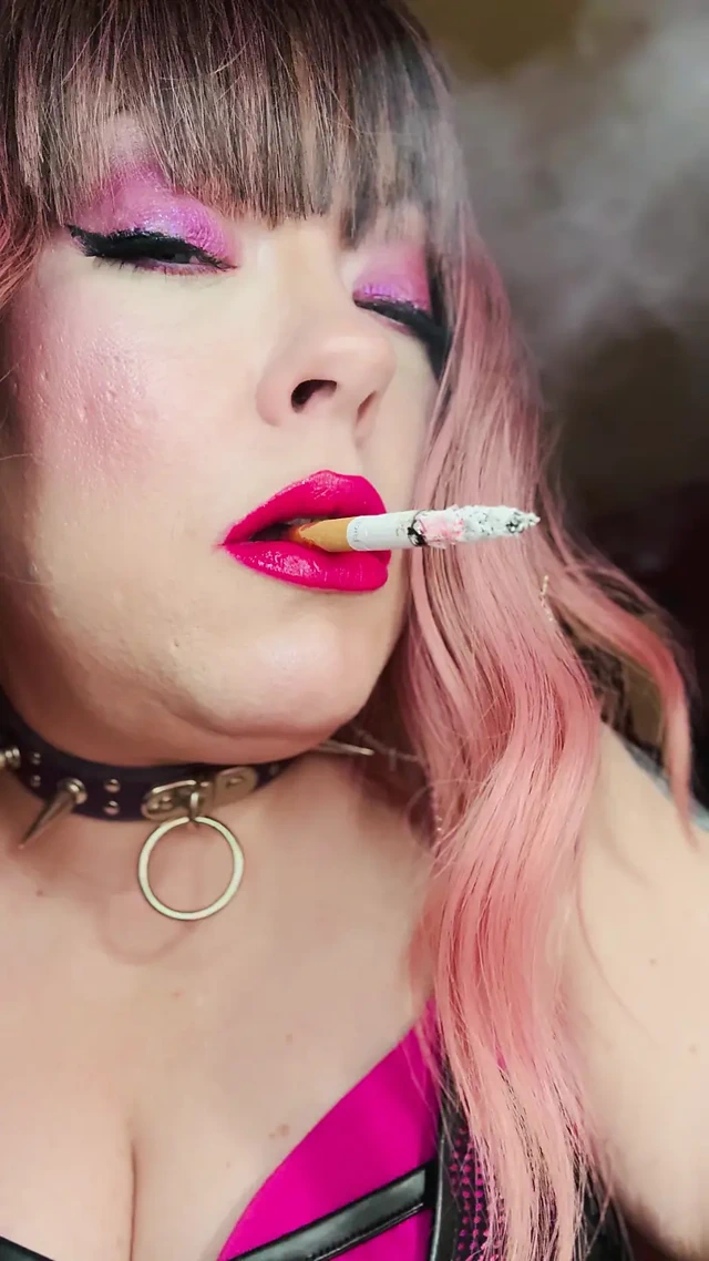 Miss Tina Snua Dressed In Pink Smokes A Richmond Superking Cigarette With Lots Of Dangling - OMI OME Snap Inhales Smoke Rings