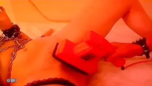 Bağlı piliç iki adam tarafından işkence ediliyor