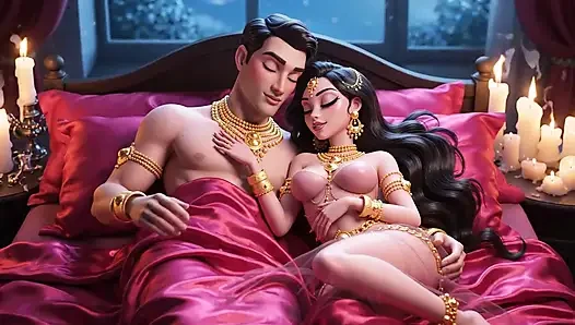 Erotik çizgi film çift - tutkulu öpüşme ve mum ışığında romantik ön sevişme
